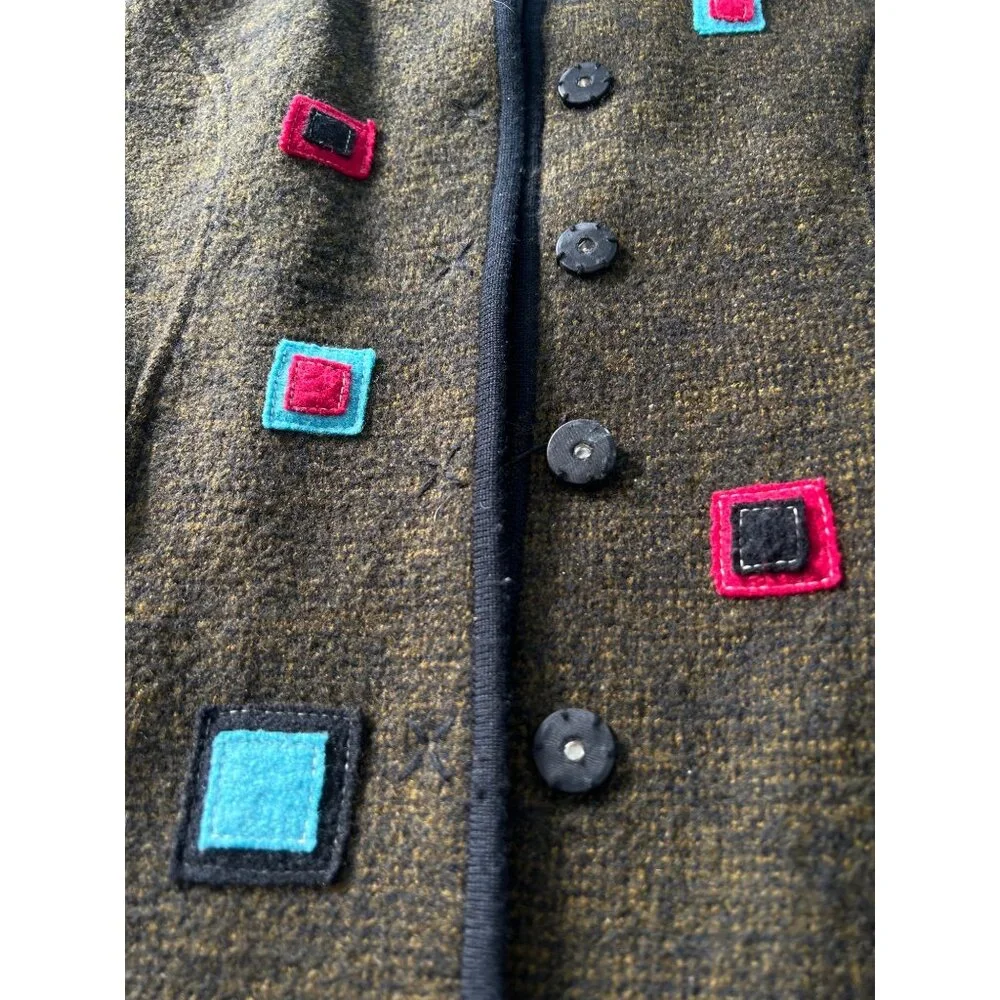 Snap Front Wool Jacket Womens Size Large Colorful Square Cozy Lagenlook Artsy - Picture 5 of 6